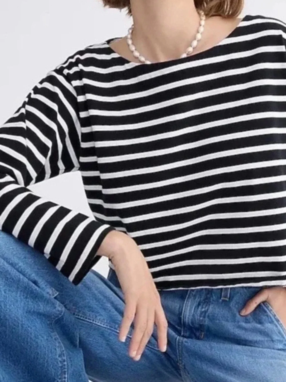 J. Crew | classic fit boatneck black/white stripe boxy fit top